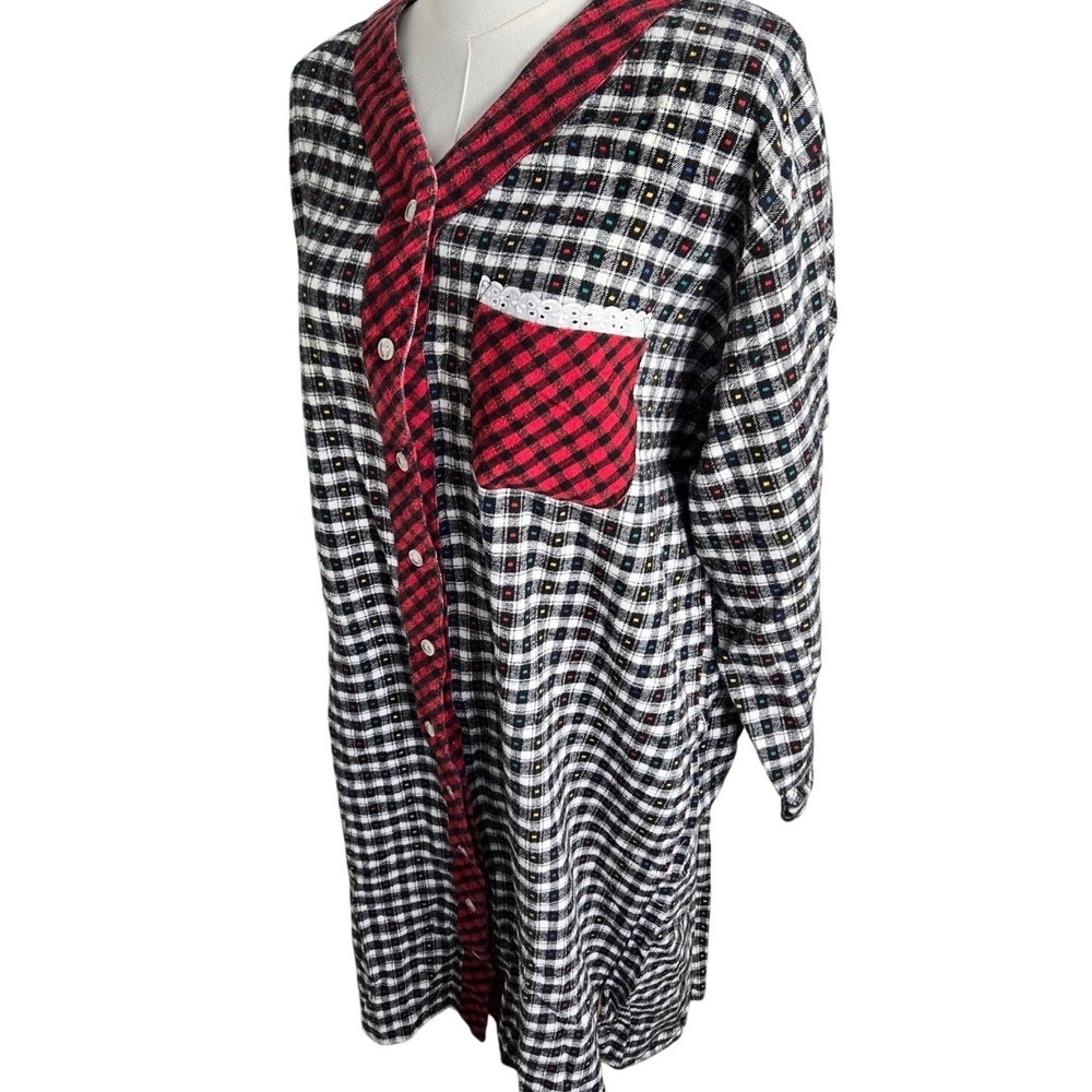 Vintage Northwest Flannel Nightgown L Plaid Patchwork Cotton 80s sleepwear